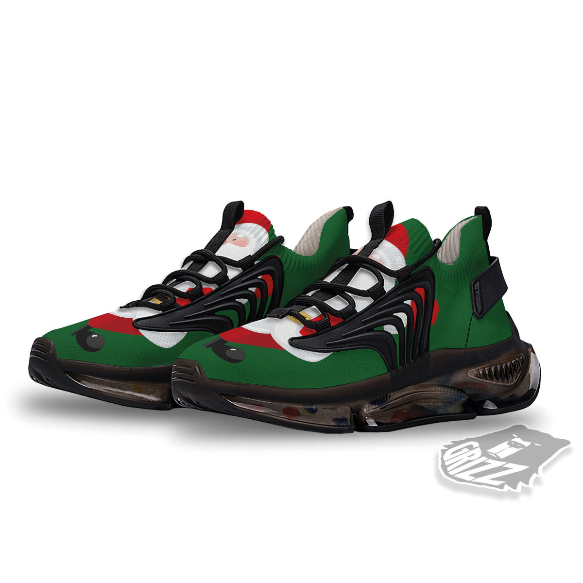 Santa Claus Cartoon Print Black Gym Shoes-grizzshop