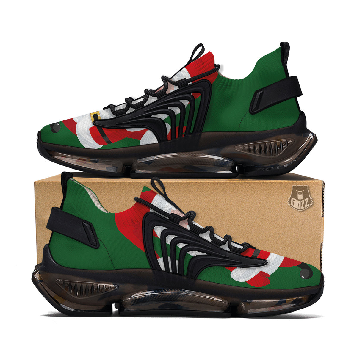 Santa Claus Cartoon Print Black Gym Shoes-grizzshop