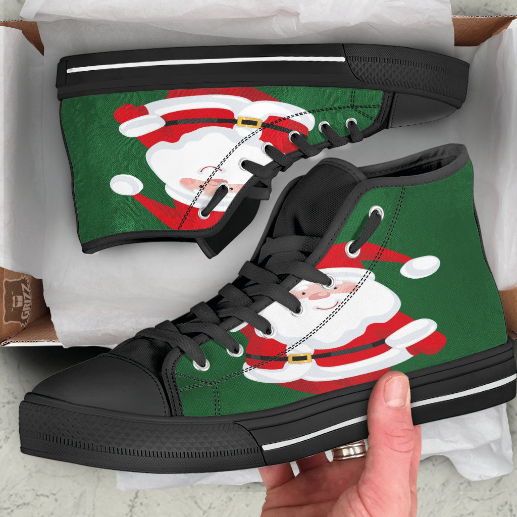 Santa Claus Cartoon Print Black High Top Shoes-grizzshop