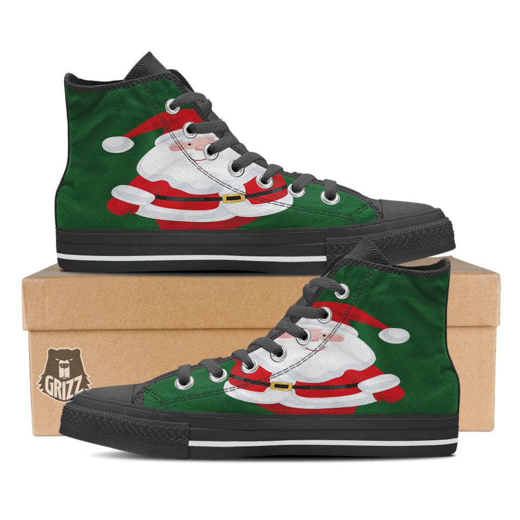 Santa Claus Cartoon Print Black High Top Shoes-grizzshop