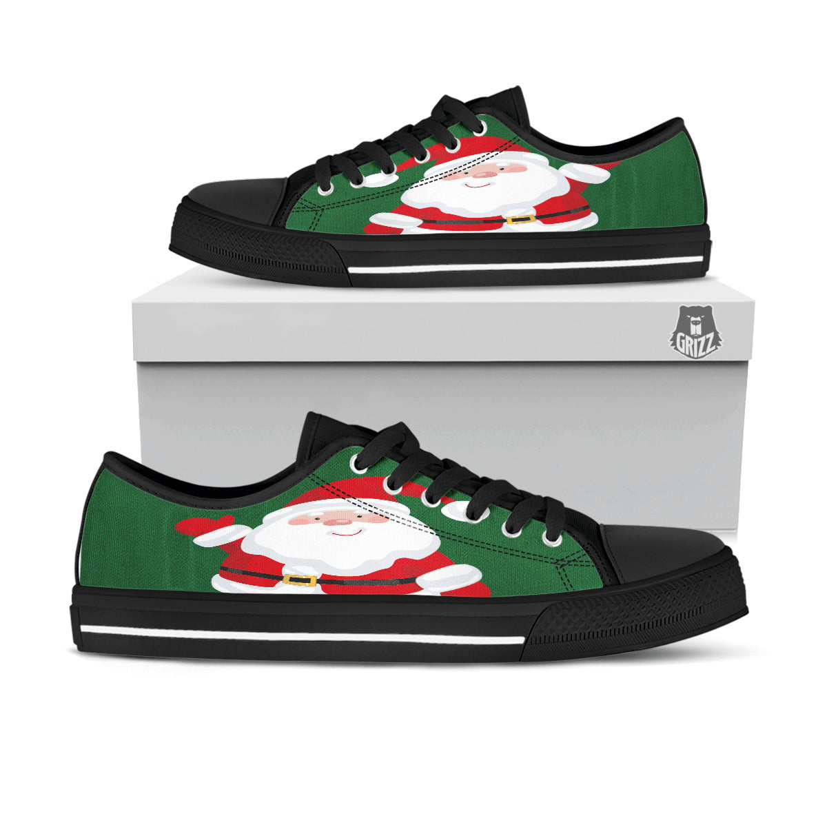 Santa Claus Cartoon Print Black Low Top Shoes-grizzshop