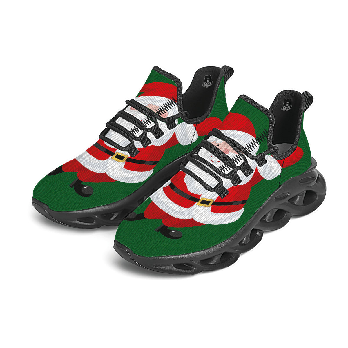 Santa Claus Cartoon Print Black Running Shoes-grizzshop