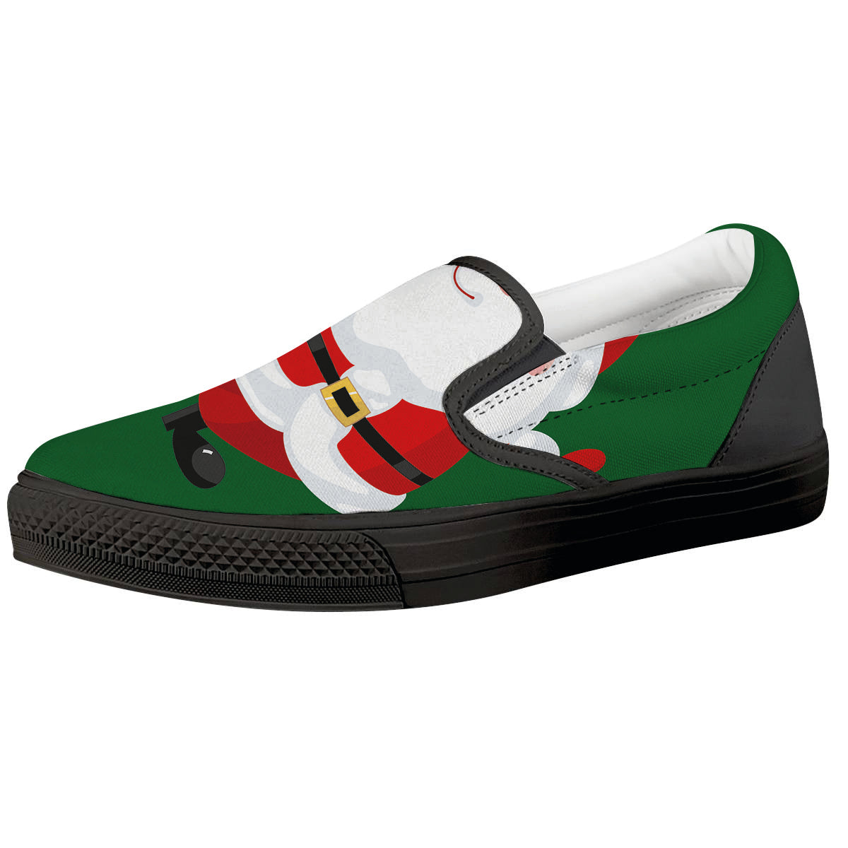 Santa Claus Cartoon Print Black Slip On Shoes-grizzshop