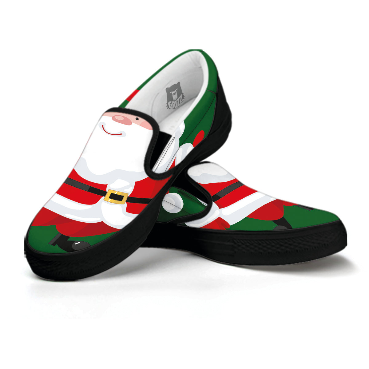 Santa Claus Cartoon Print Black Slip On Shoes-grizzshop