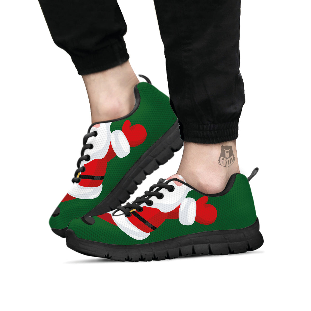 Santa Claus Cartoon Print Black Sneaker-grizzshop