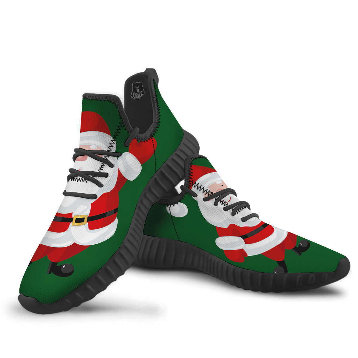 Santa Claus Cartoon Print Black Walking Shoes-grizzshop