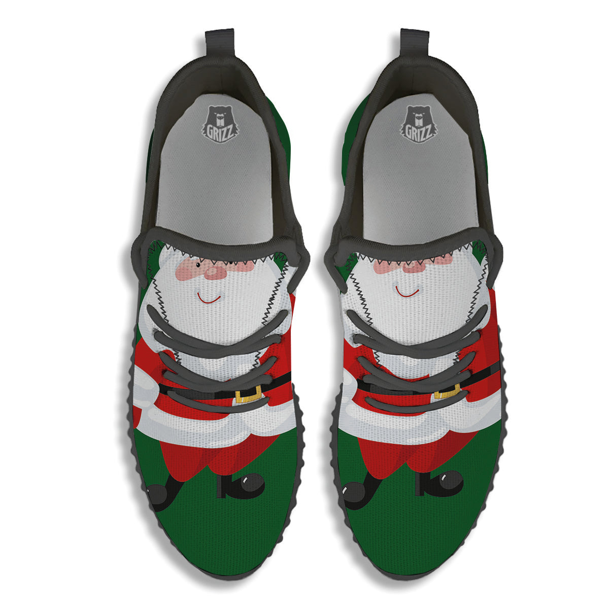 Santa Claus Cartoon Print Black Walking Shoes-grizzshop
