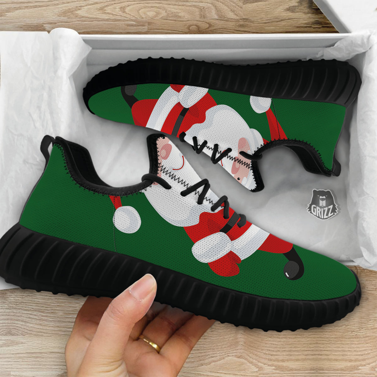 Santa Claus Cartoon Print Black Walking Shoes-grizzshop