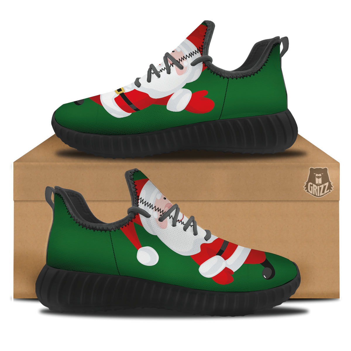 Santa Claus Cartoon Print Black Walking Shoes-grizzshop