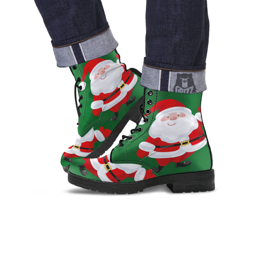 Santa Claus Cartoon Print Leather Boots-grizzshop