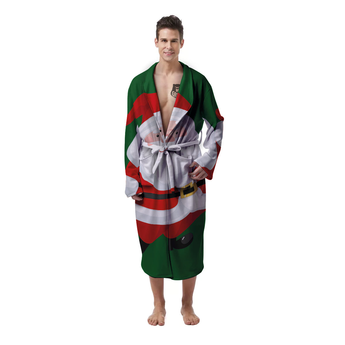 Santa Claus Cartoon Print Men's Robe-grizzshop