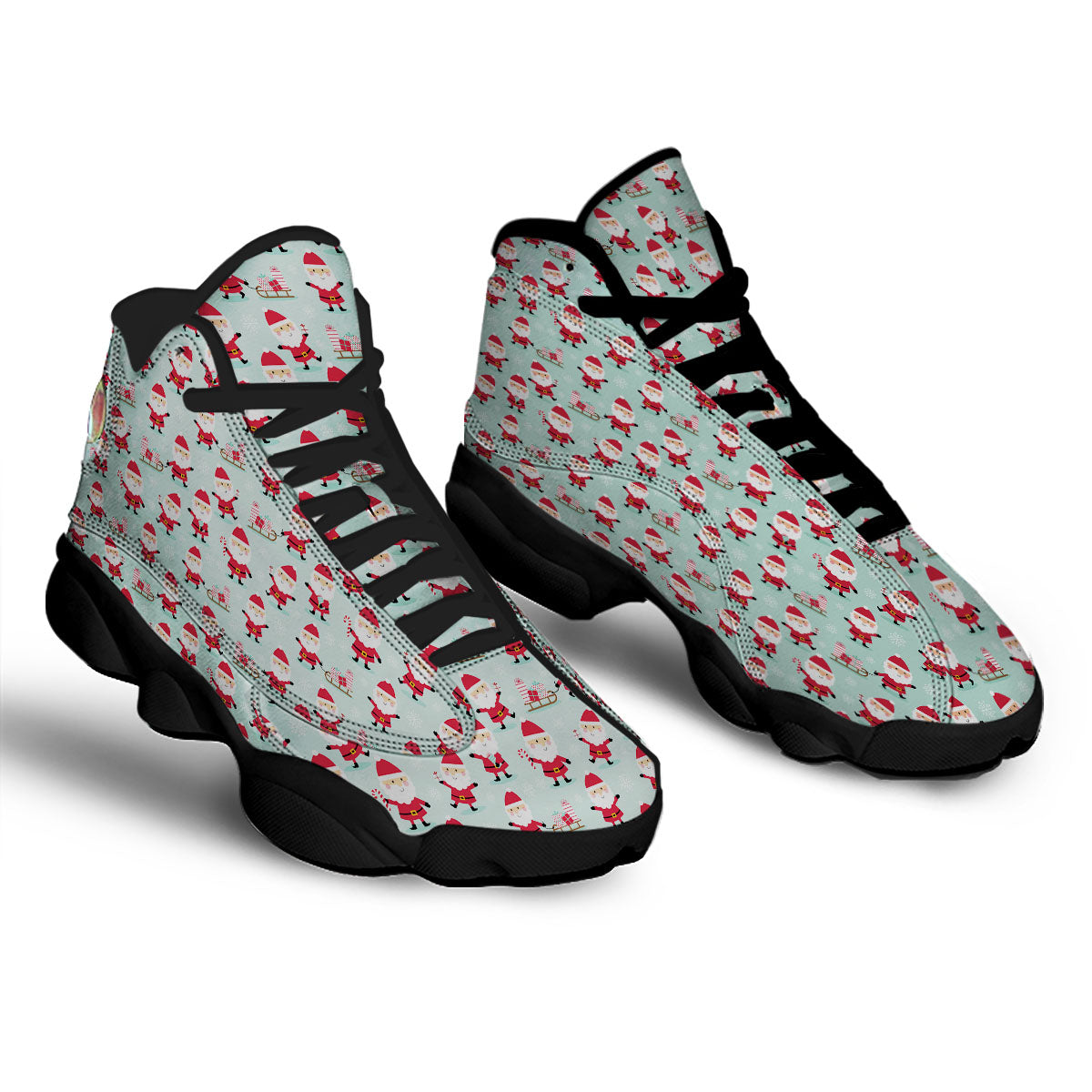 Santa Claus Cartoon Print Pattern Black Basketball Shoes-grizzshop