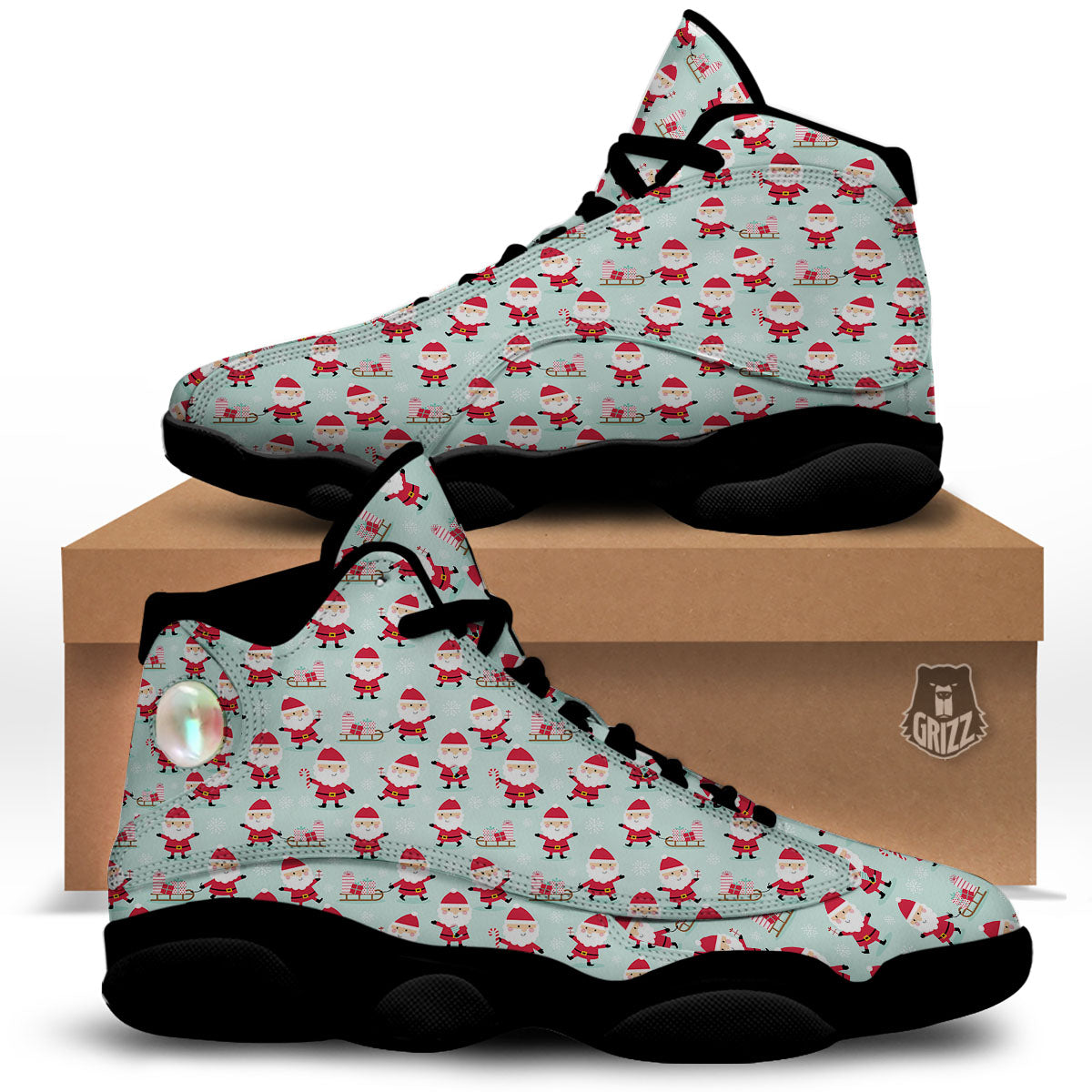 Santa Claus Cartoon Print Pattern Black Basketball Shoes-grizzshop