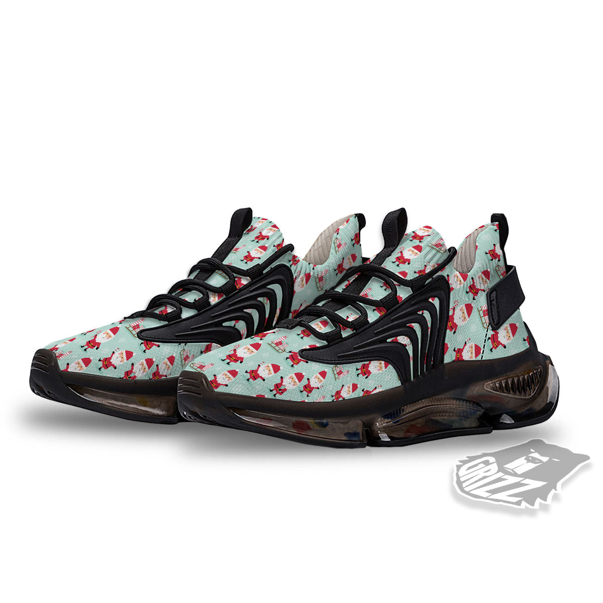 Santa Claus Cartoon Print Pattern Black Gym Shoes-grizzshop