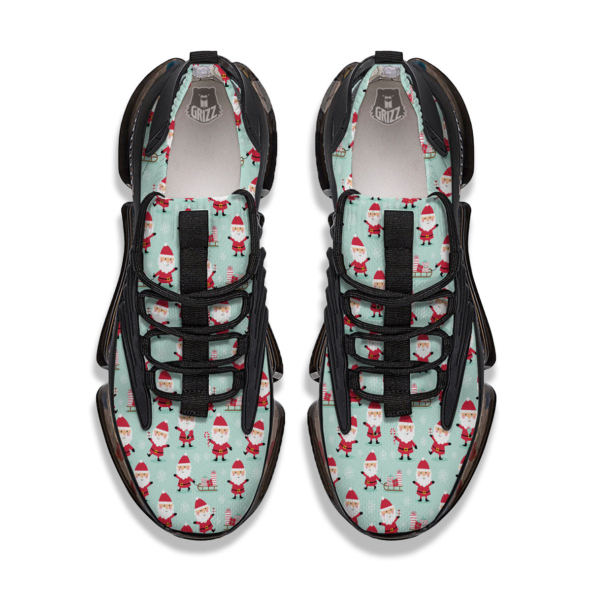 Santa Claus Cartoon Print Pattern Black Gym Shoes-grizzshop