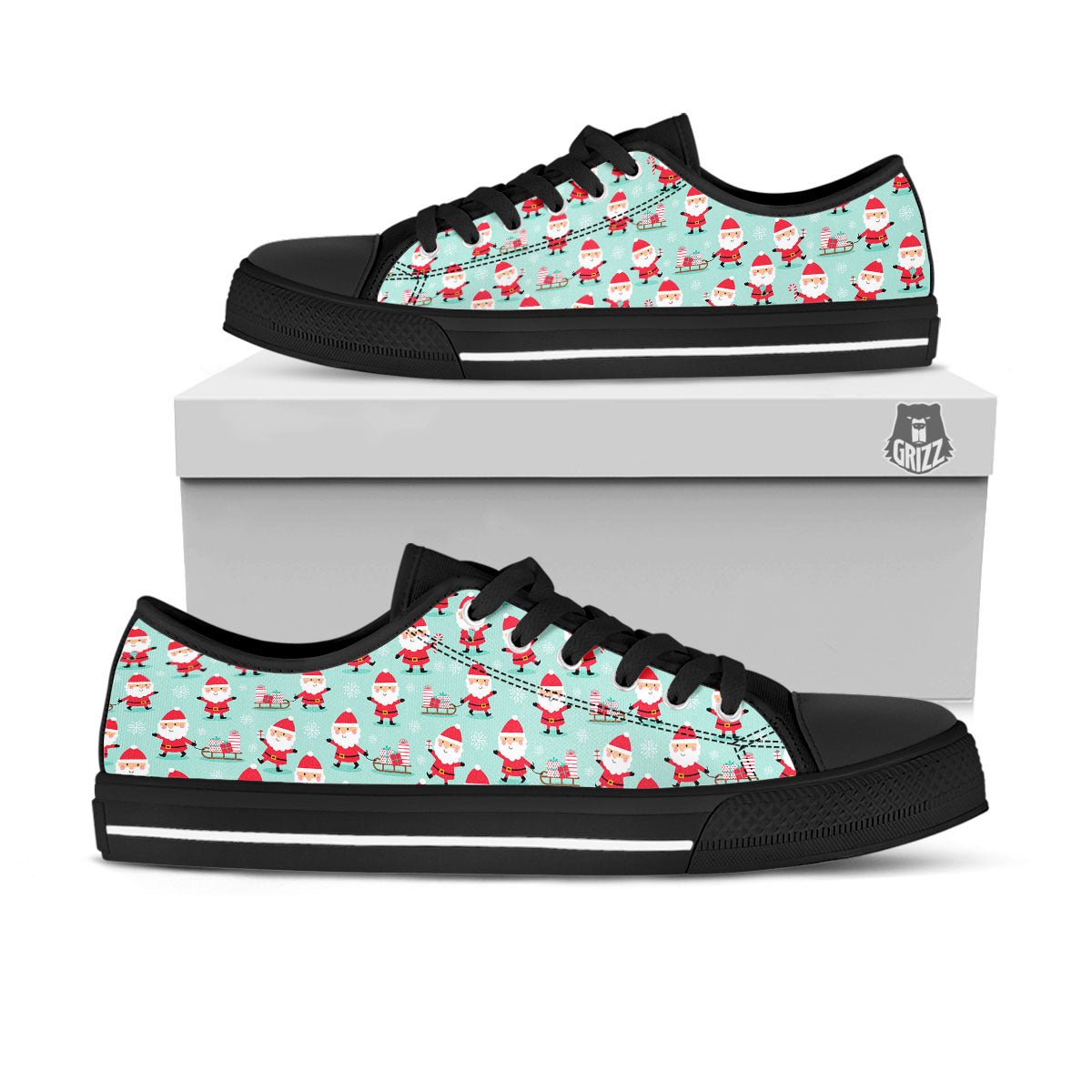 Santa Claus Cartoon Print Pattern Black Low Top Shoes-grizzshop