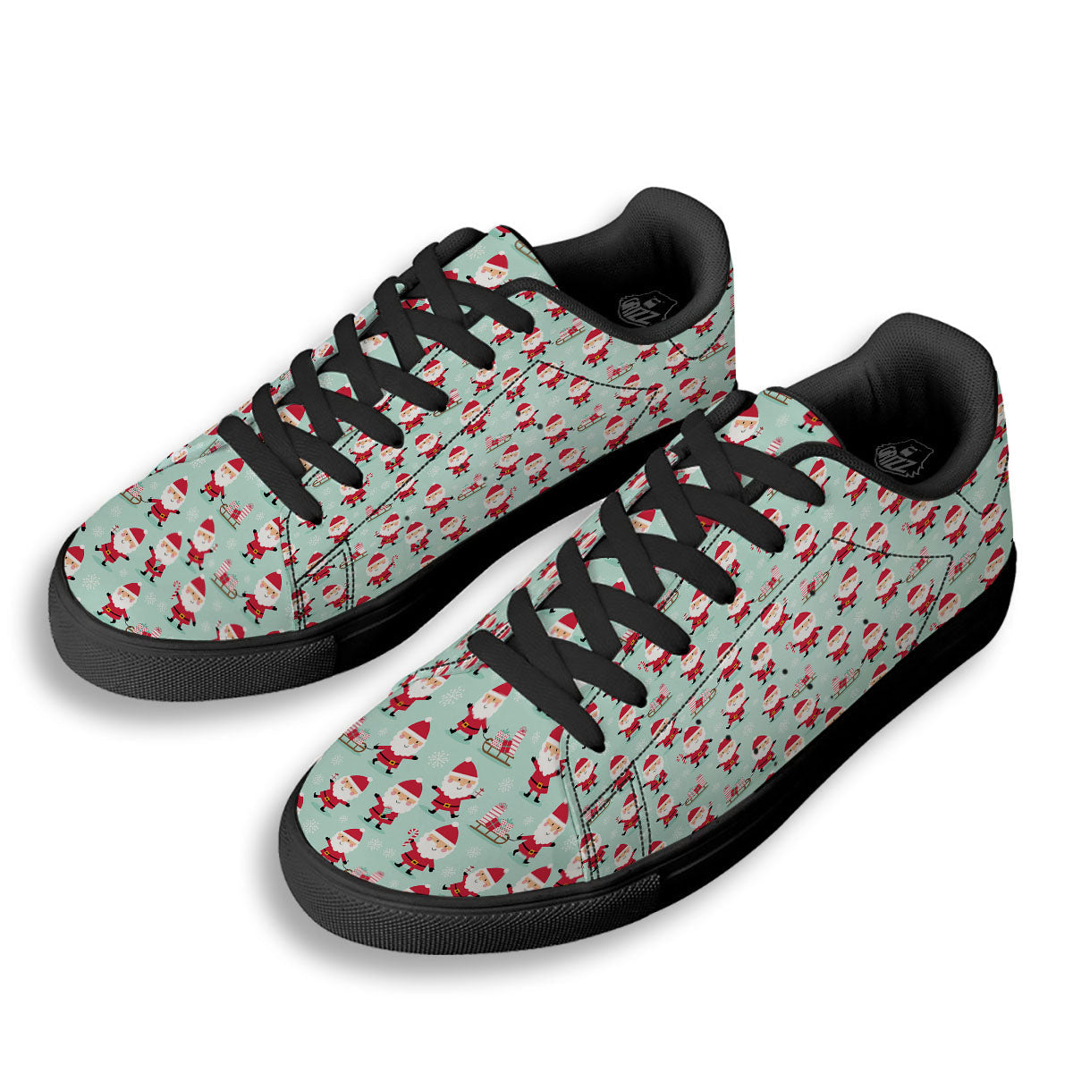 Santa Claus Cartoon Print Pattern Black Low Top Sneakers-grizzshop