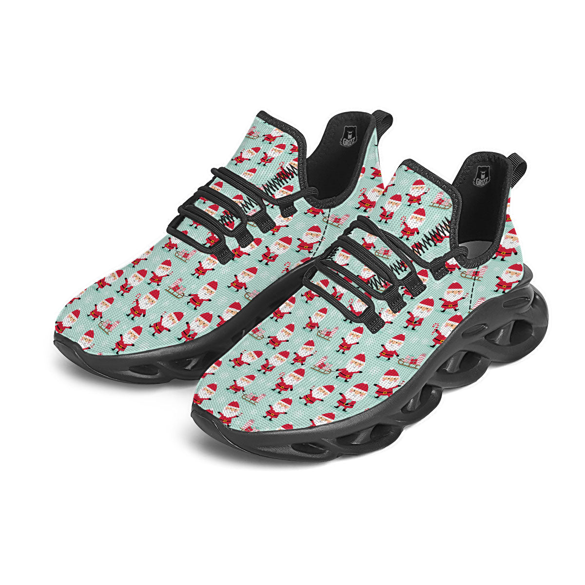 Santa Claus Cartoon Print Pattern Black Running Shoes-grizzshop