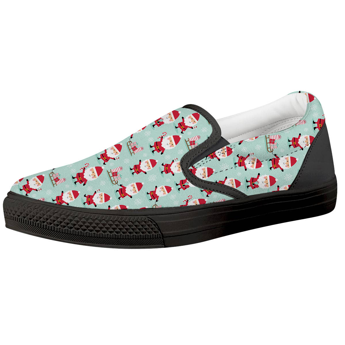 Santa Claus Cartoon Print Pattern Black Slip On Shoes-grizzshop