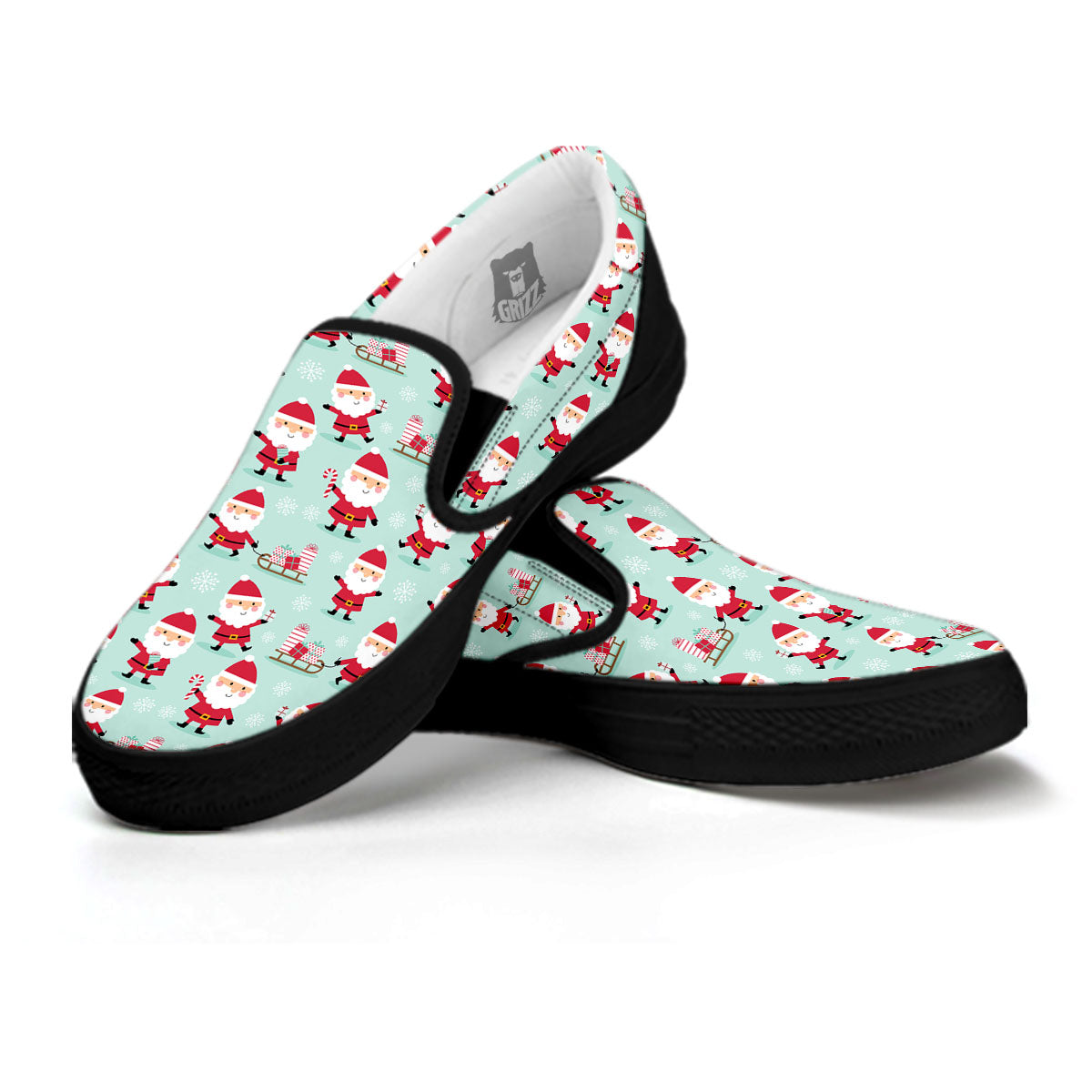 Santa Claus Cartoon Print Pattern Black Slip On Shoes-grizzshop