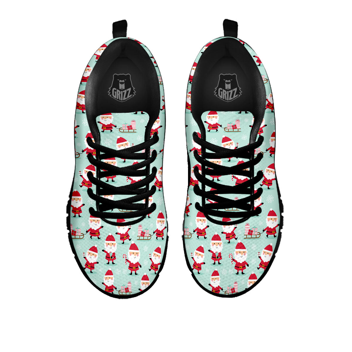 Santa Claus Cartoon Print Pattern Black Sneaker-grizzshop