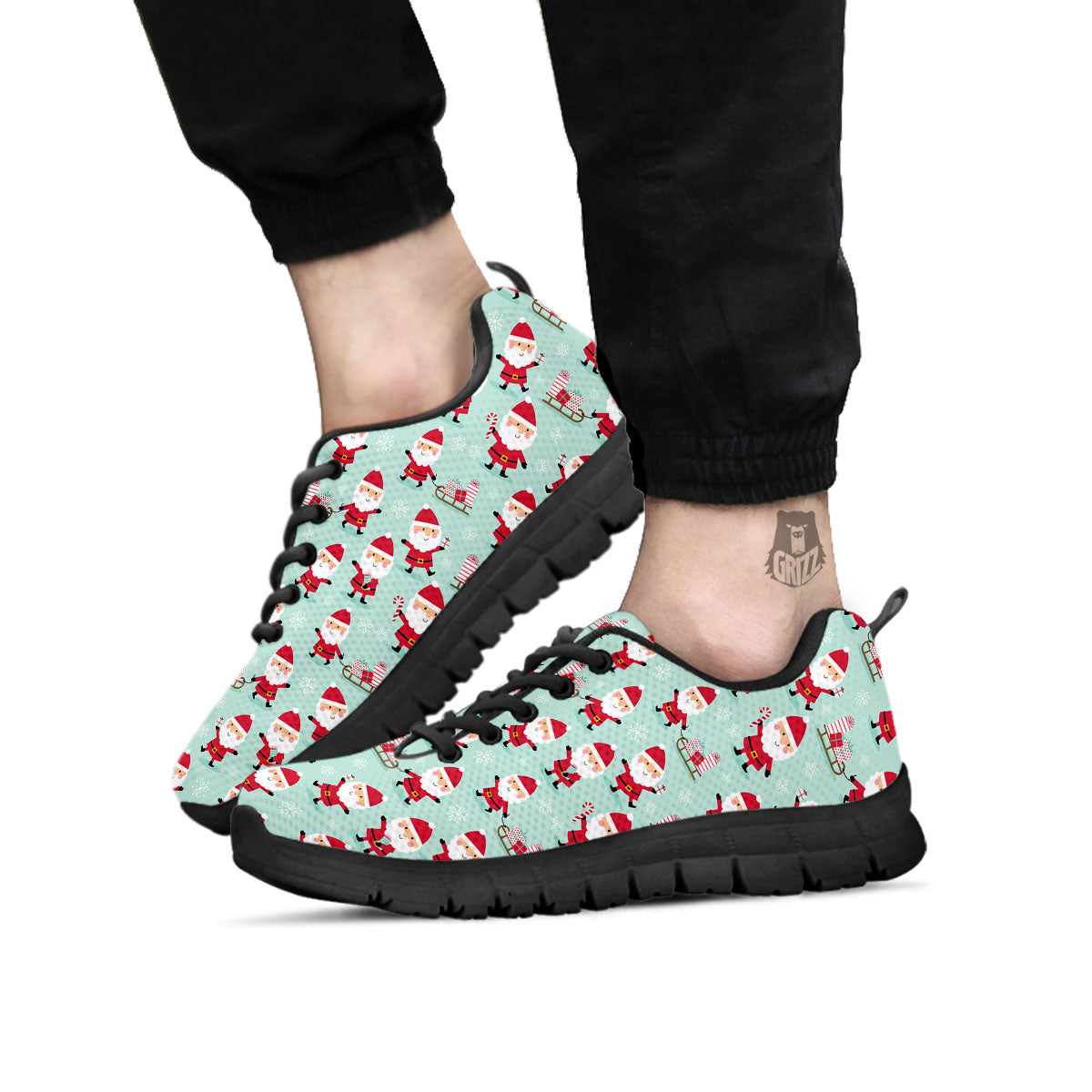 Santa Claus Cartoon Print Pattern Black Sneaker-grizzshop