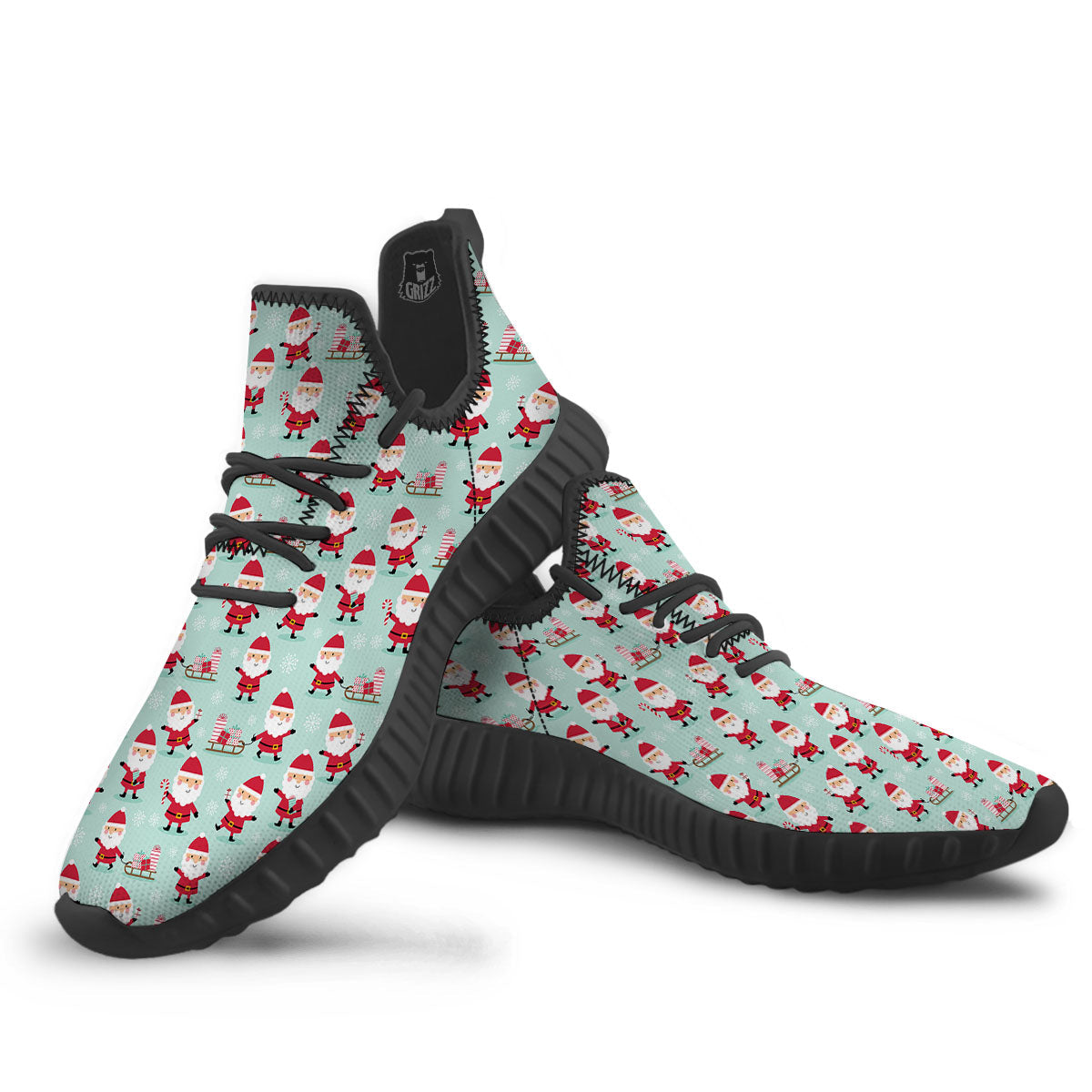 Santa Claus Cartoon Print Pattern Black Walking Shoes-grizzshop