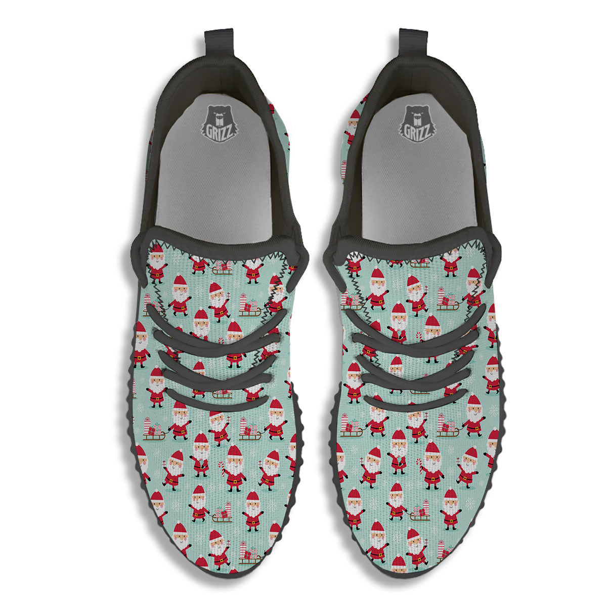 Santa Claus Cartoon Print Pattern Black Walking Shoes-grizzshop