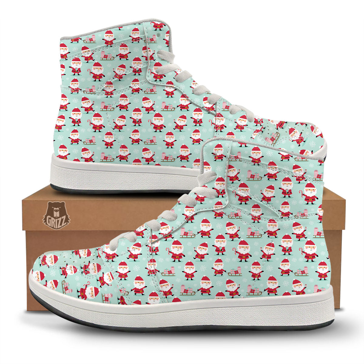 Santa Claus Cartoon Print Pattern High Top Sneakers-grizzshop