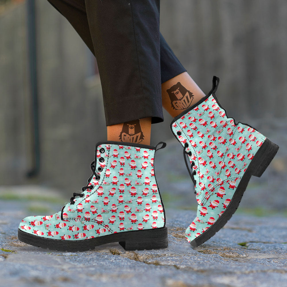 Santa Claus Cartoon Print Pattern Leather Boots-grizzshop