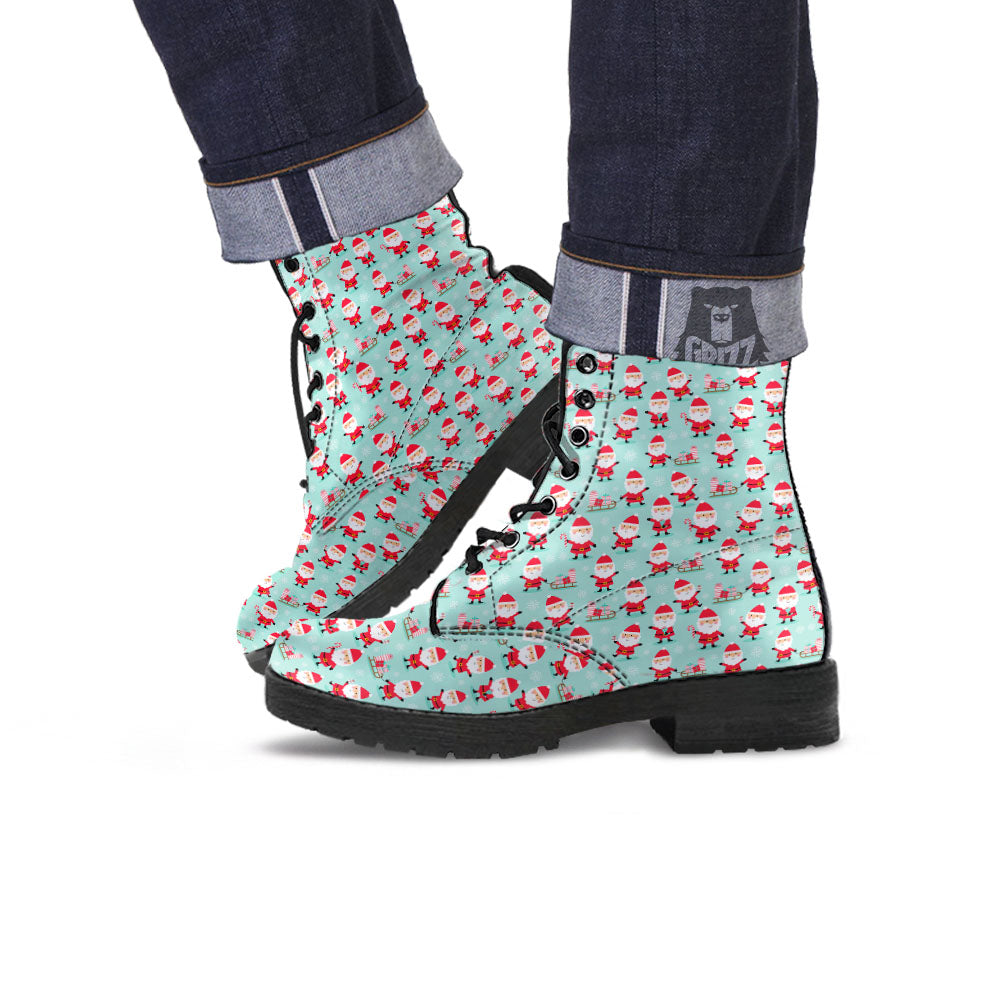 Santa Claus Cartoon Print Pattern Leather Boots-grizzshop