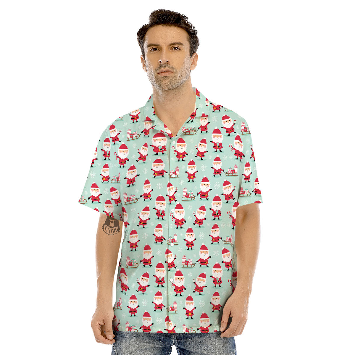 Santa Claus Cartoon Print Pattern Men's Hawaiian Shirt-grizzshop