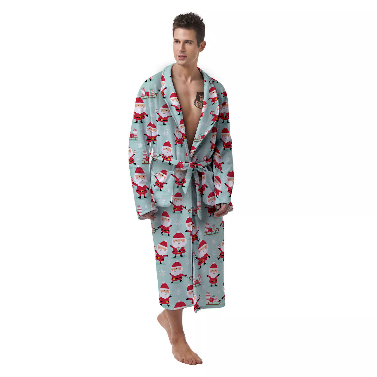 Santa Claus Cartoon Print Pattern Men's Robe-grizzshop