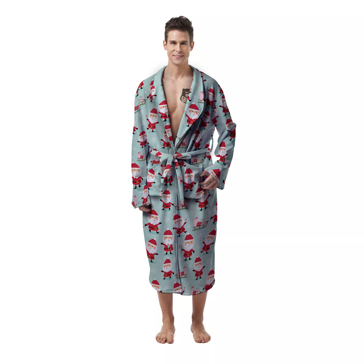 Santa Claus Cartoon Print Pattern Men's Robe-grizzshop