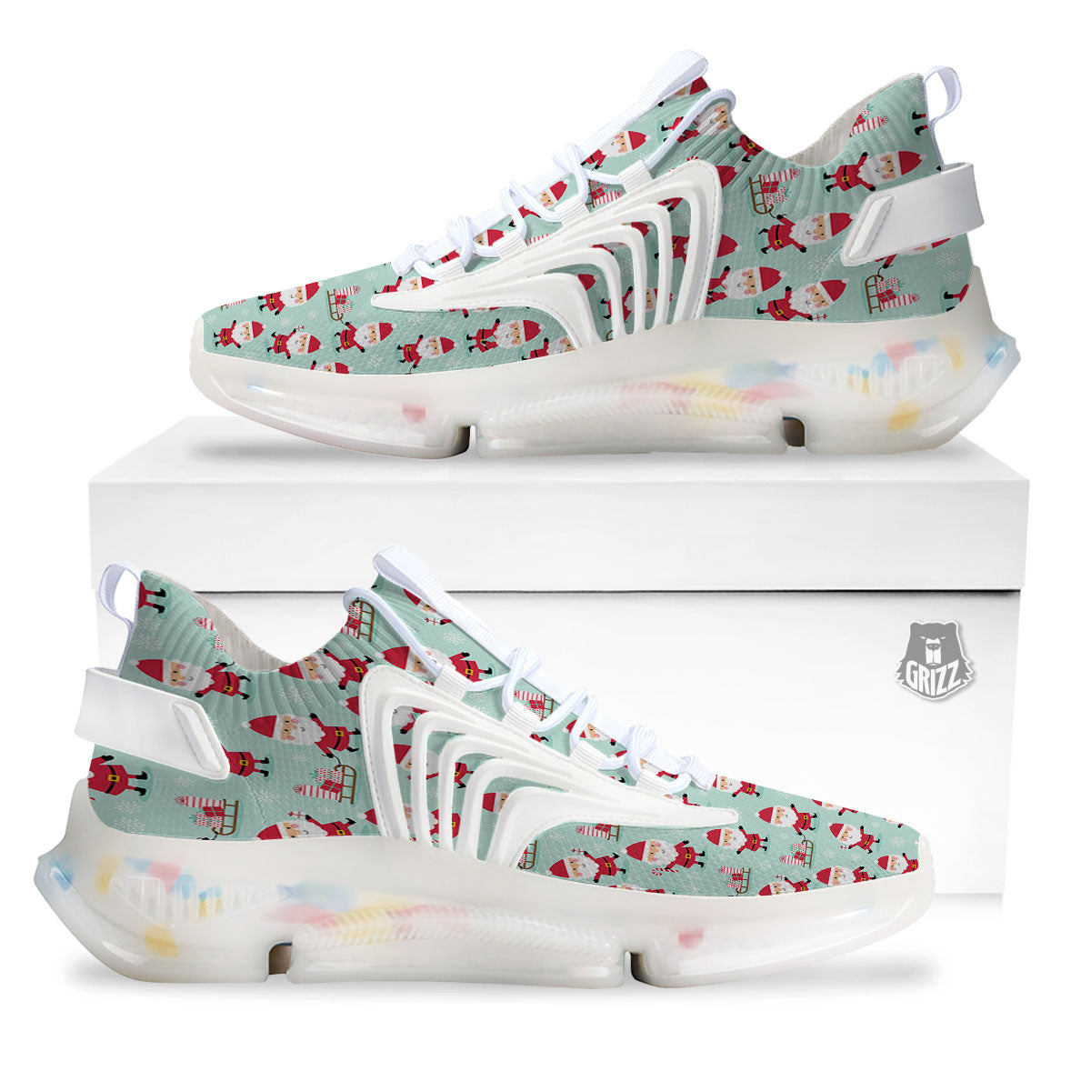 Santa Claus Cartoon Print Pattern White Gym Shoes-grizzshop