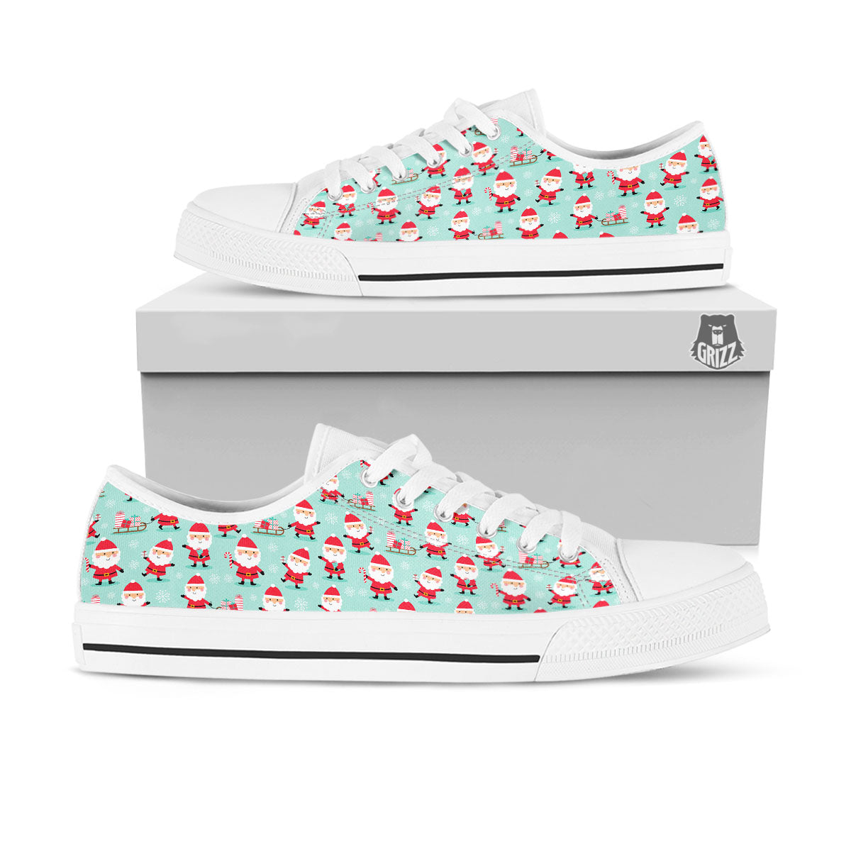 Santa Claus Cartoon Print Pattern White Low Top Shoes-grizzshop