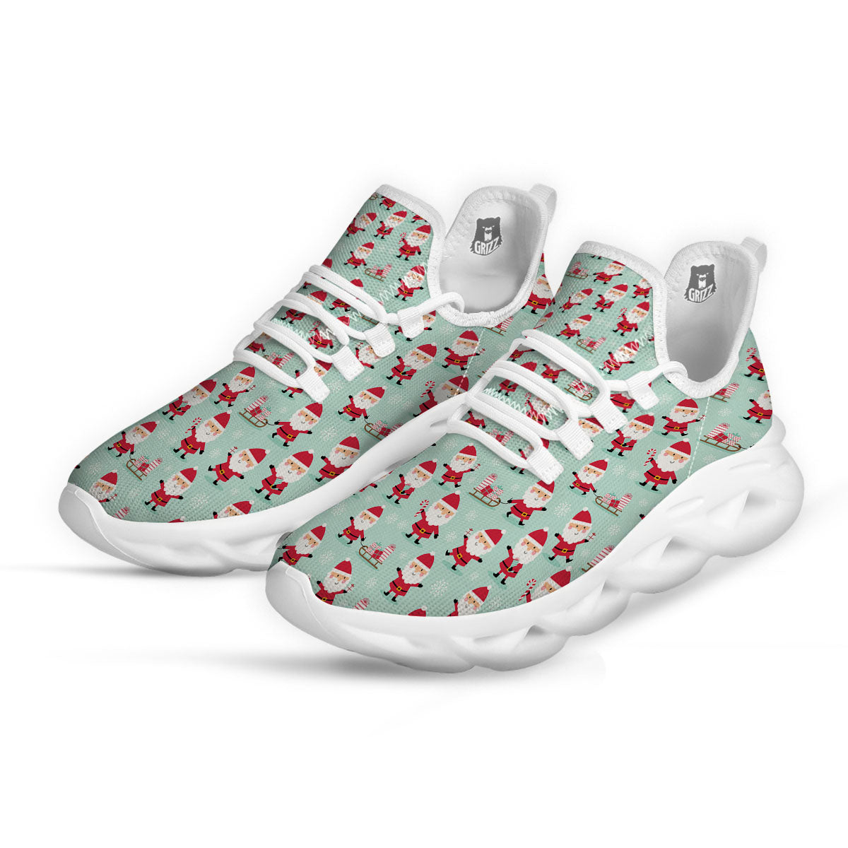 Santa Claus Cartoon Print Pattern White Running Shoes-grizzshop