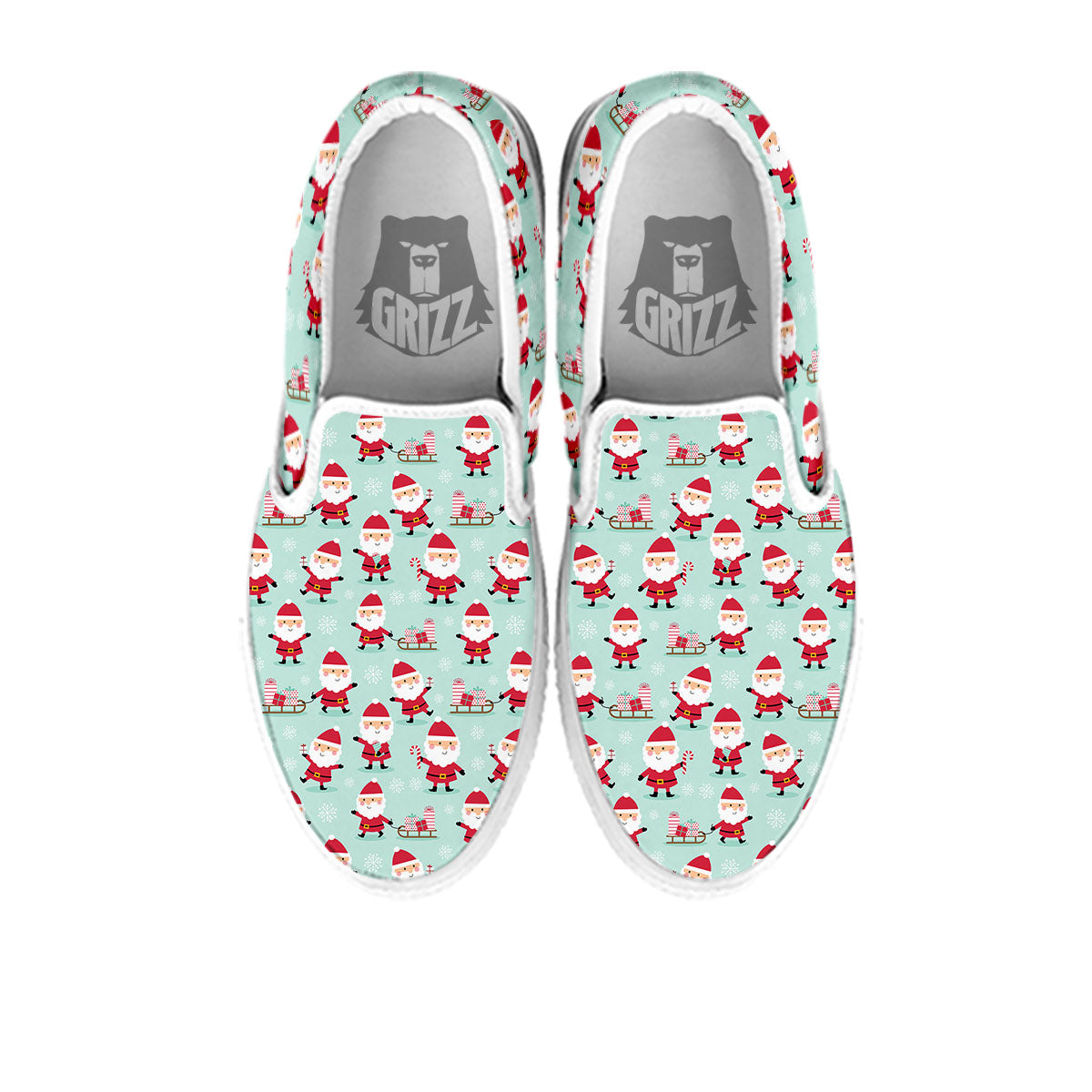 Santa Claus Cartoon Print Pattern White Slip On Shoes-grizzshop
