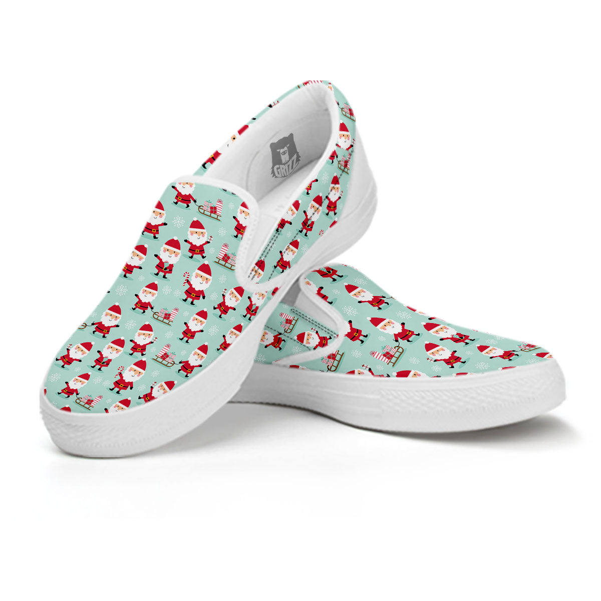 Santa Claus Cartoon Print Pattern White Slip On Shoes-grizzshop