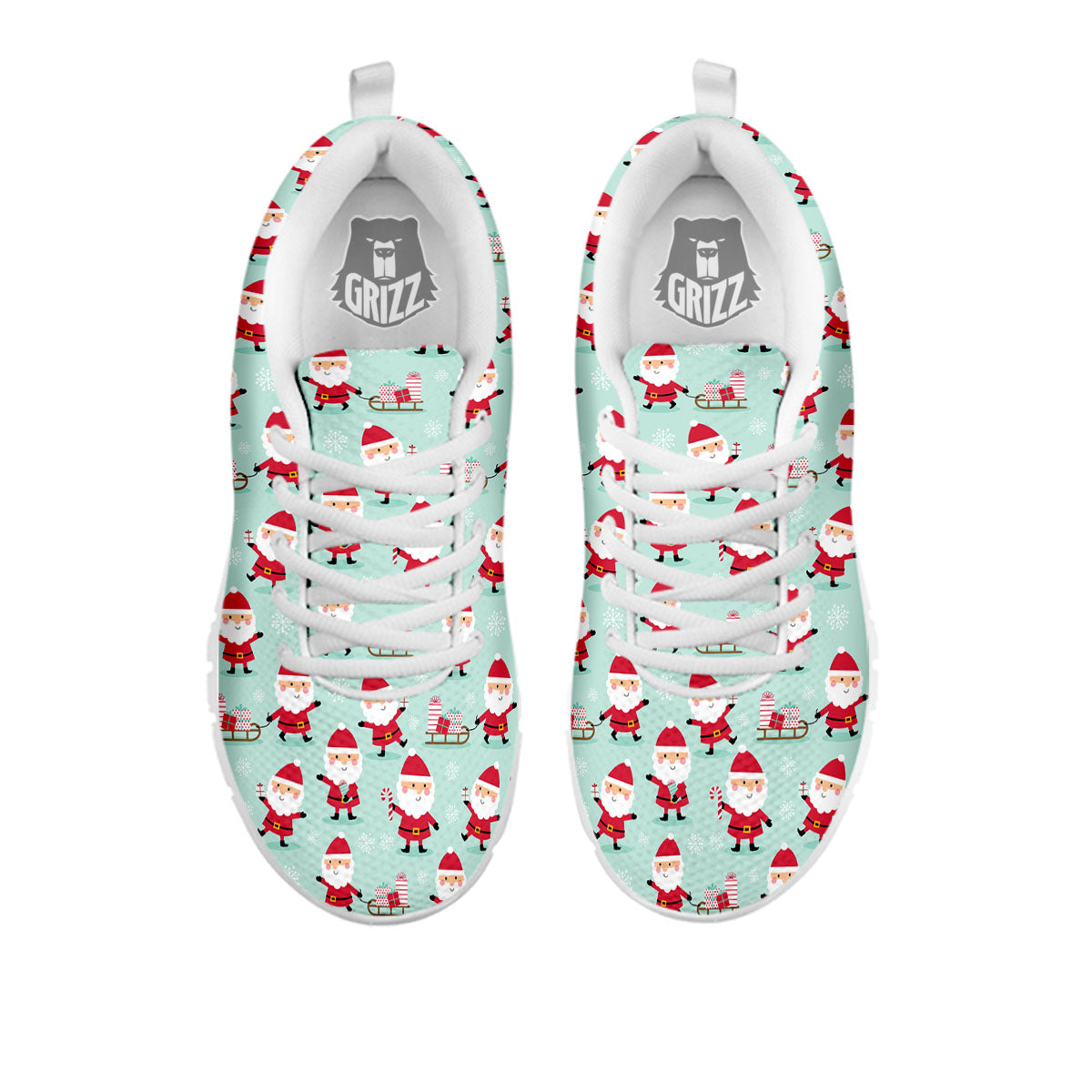 Santa Claus Cartoon Print Pattern White Sneaker-grizzshop