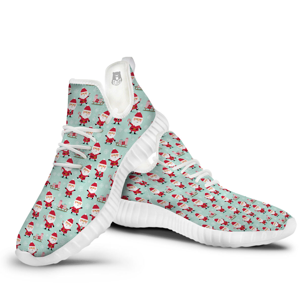 Santa Claus Cartoon Print Pattern White Walking Shoes-grizzshop