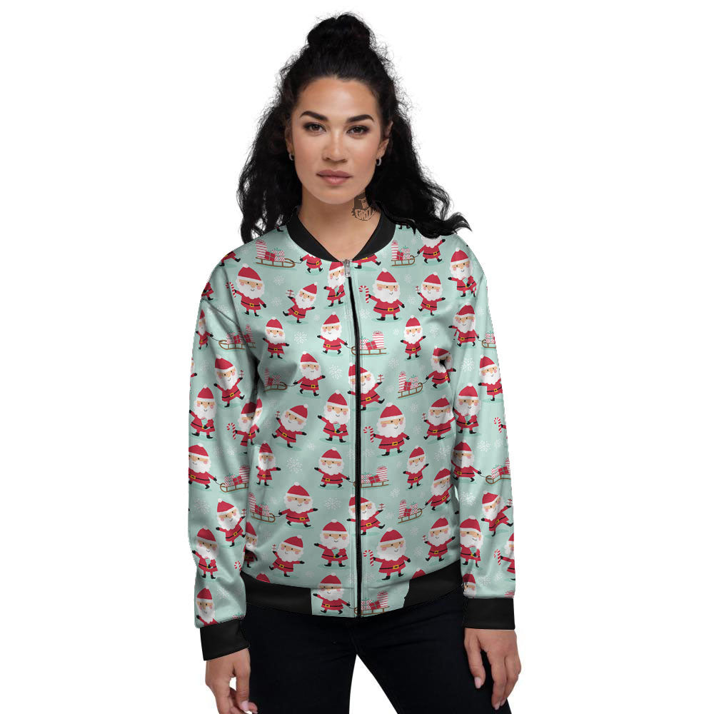 Santa Claus Cartoon Print Pattern Women's Bomber Jacket-grizzshop