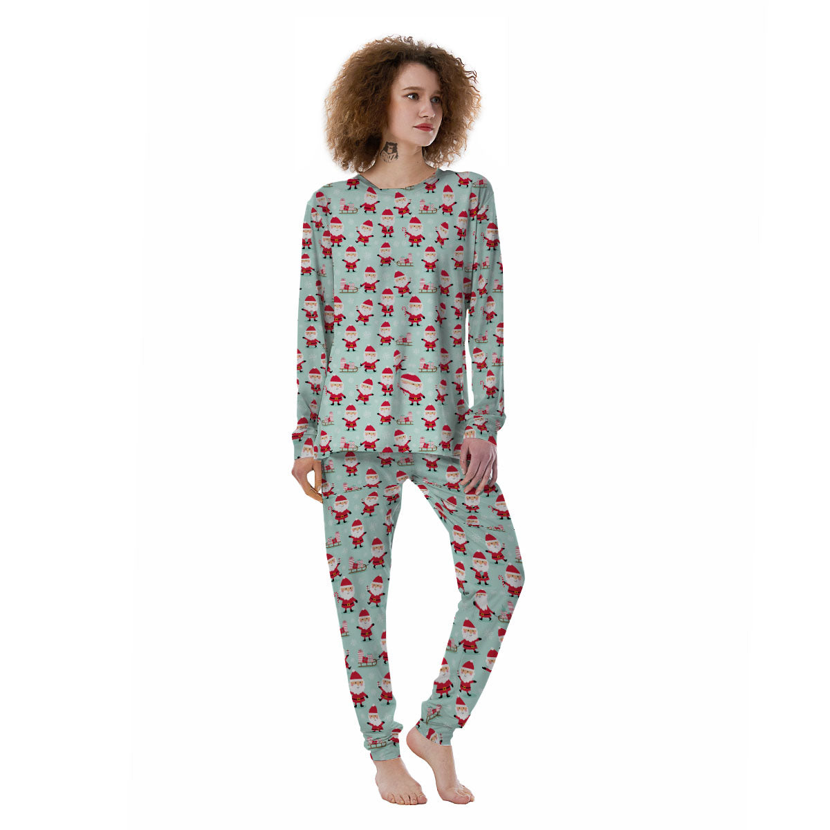 Santa Claus Cartoon Print Pattern Women's Pajamas-grizzshop