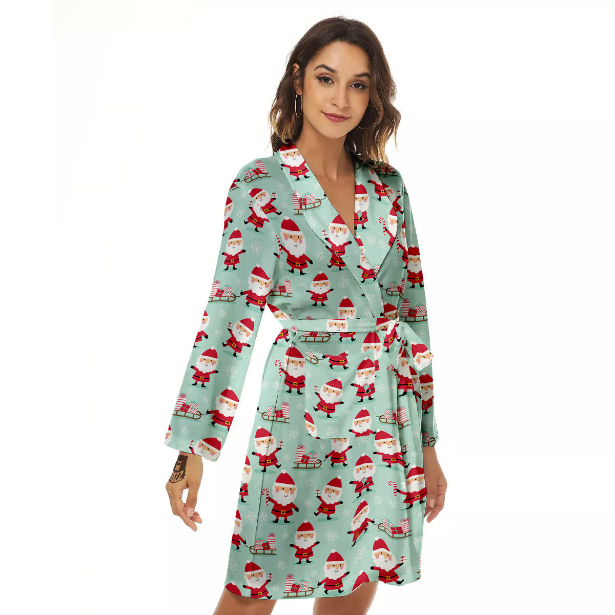 Santa Claus Cartoon Print Pattern Women's Robe-grizzshop