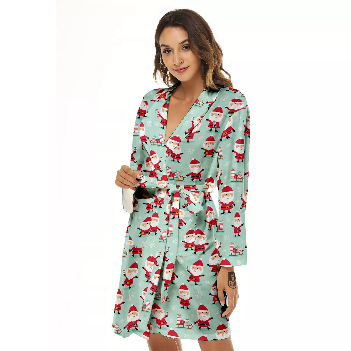 Santa Claus Cartoon Print Pattern Women's Robe-grizzshop