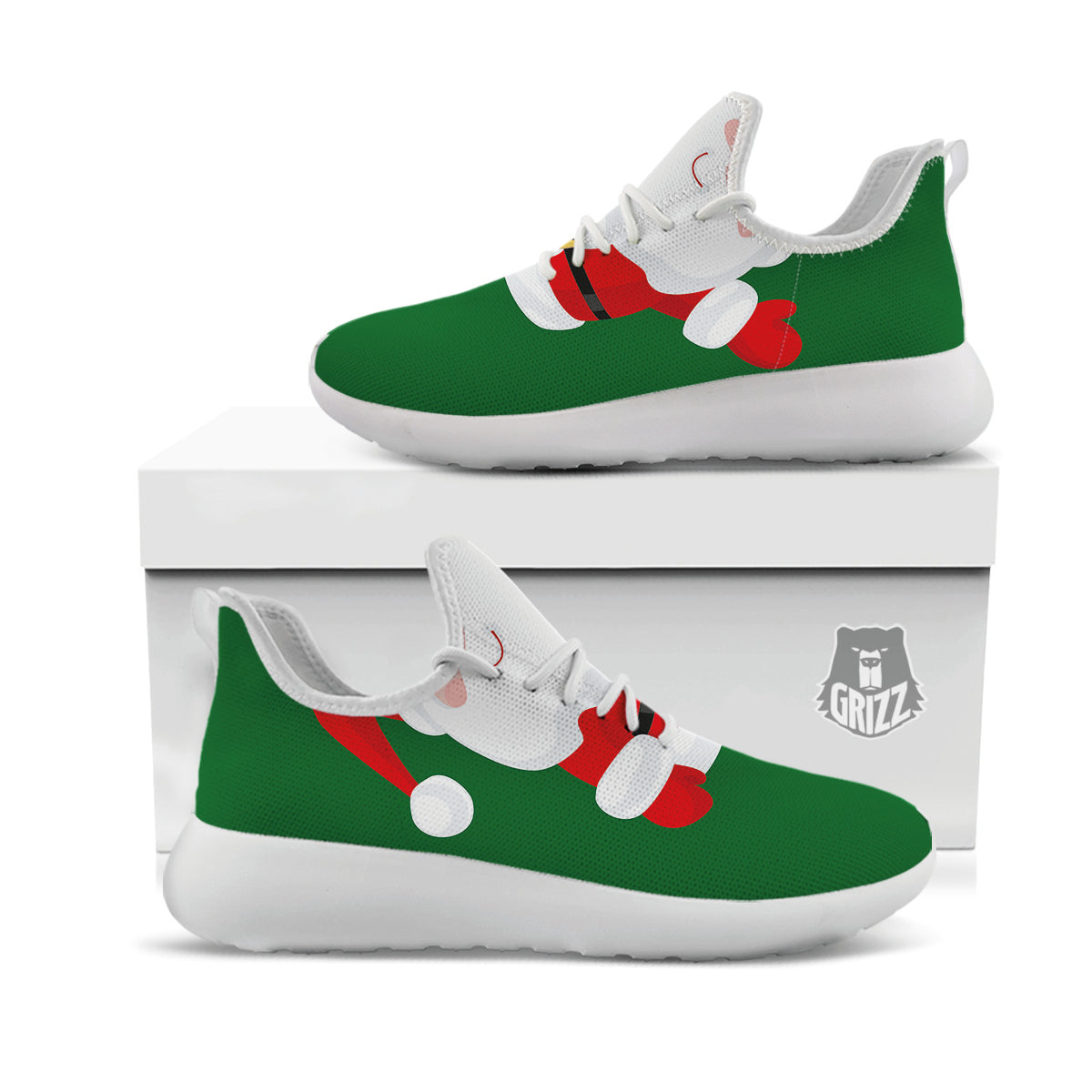 Santa Claus Cartoon Print White Athletic Shoes-grizzshop