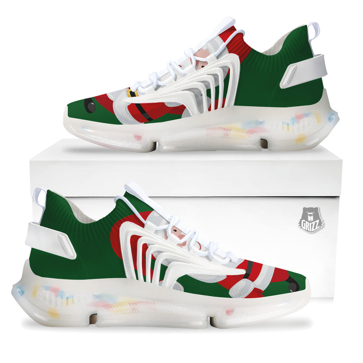 Santa Claus Cartoon Print White Gym Shoes-grizzshop