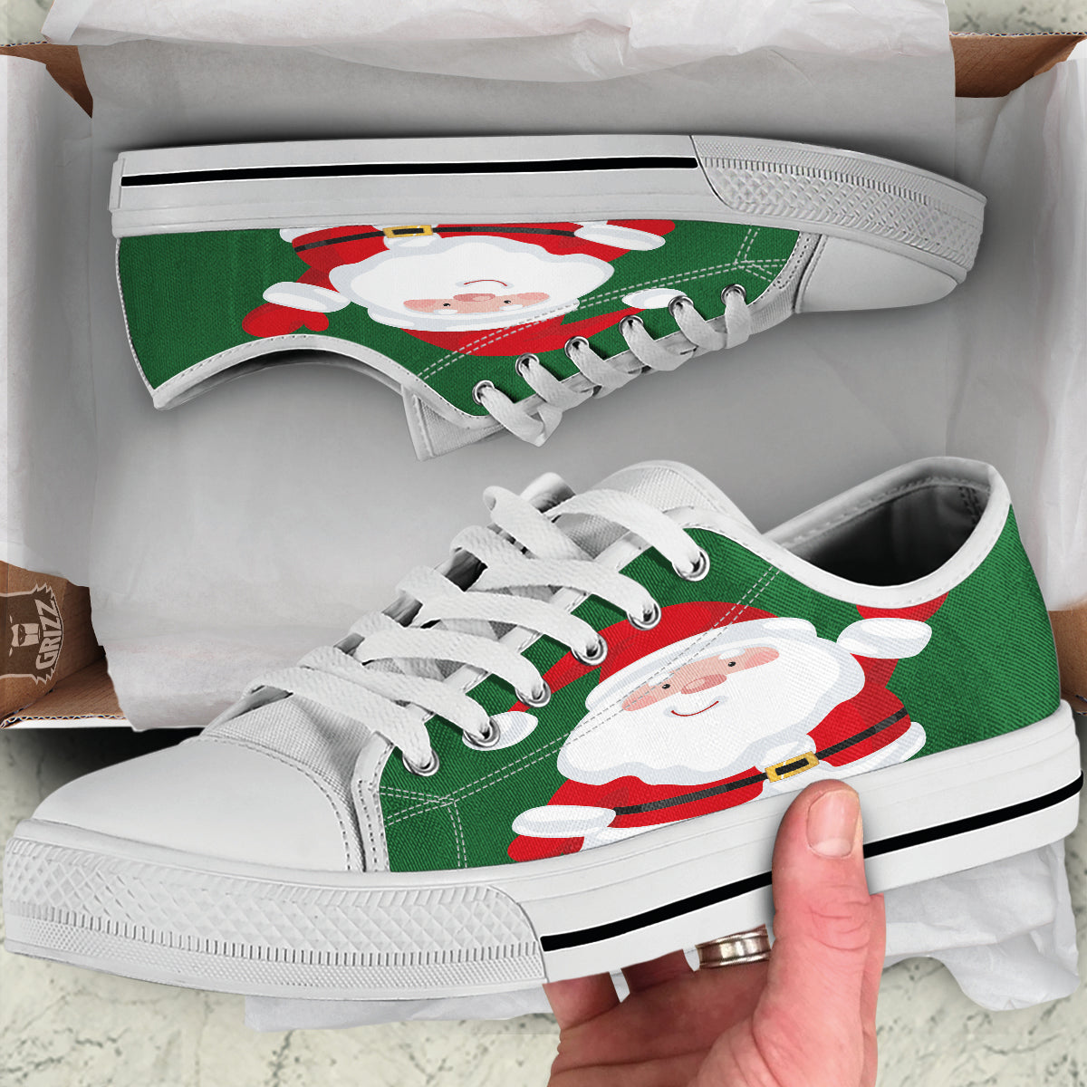 Santa Claus Cartoon Print White Low Top Shoes-grizzshop
