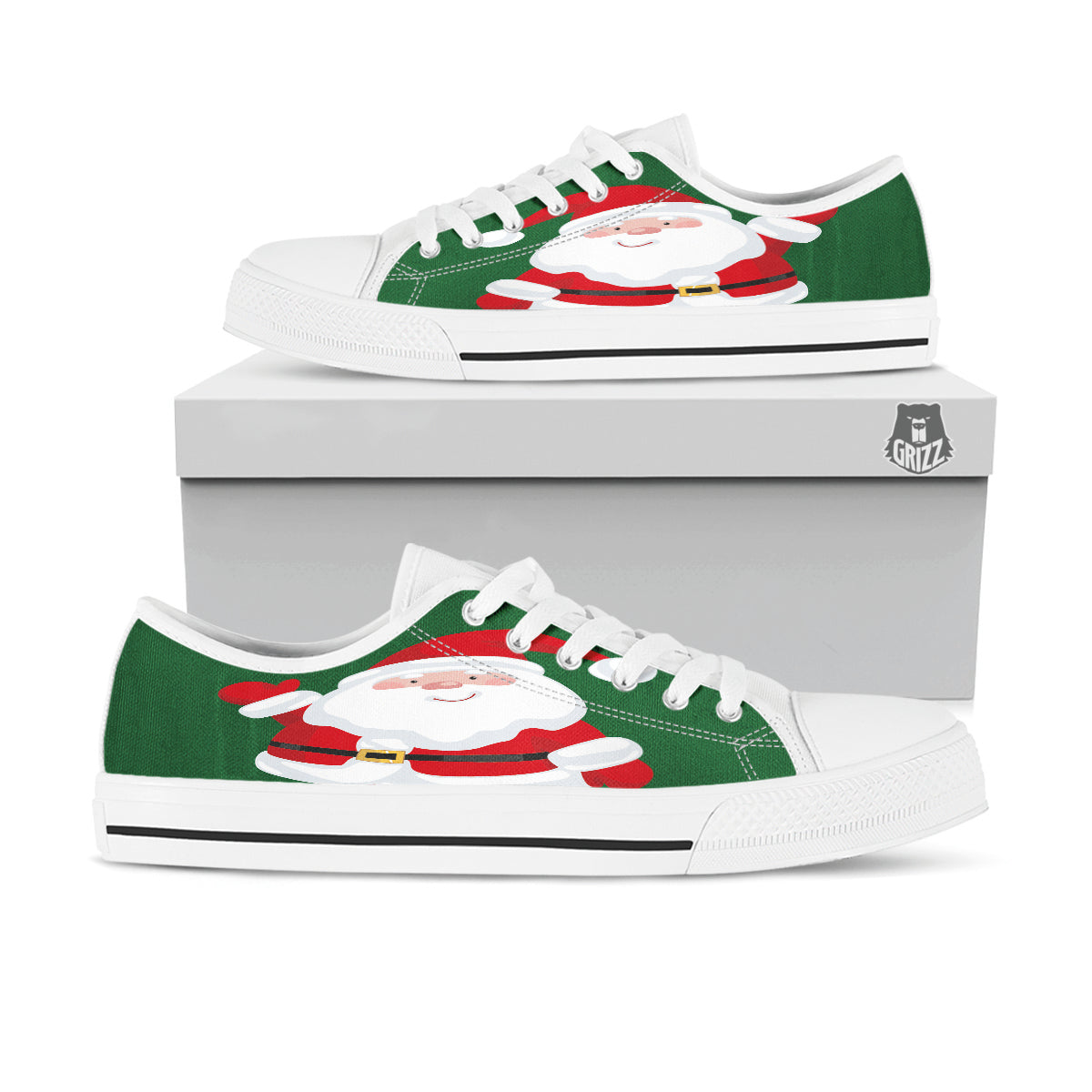 Santa Claus Cartoon Print White Low Top Shoes-grizzshop