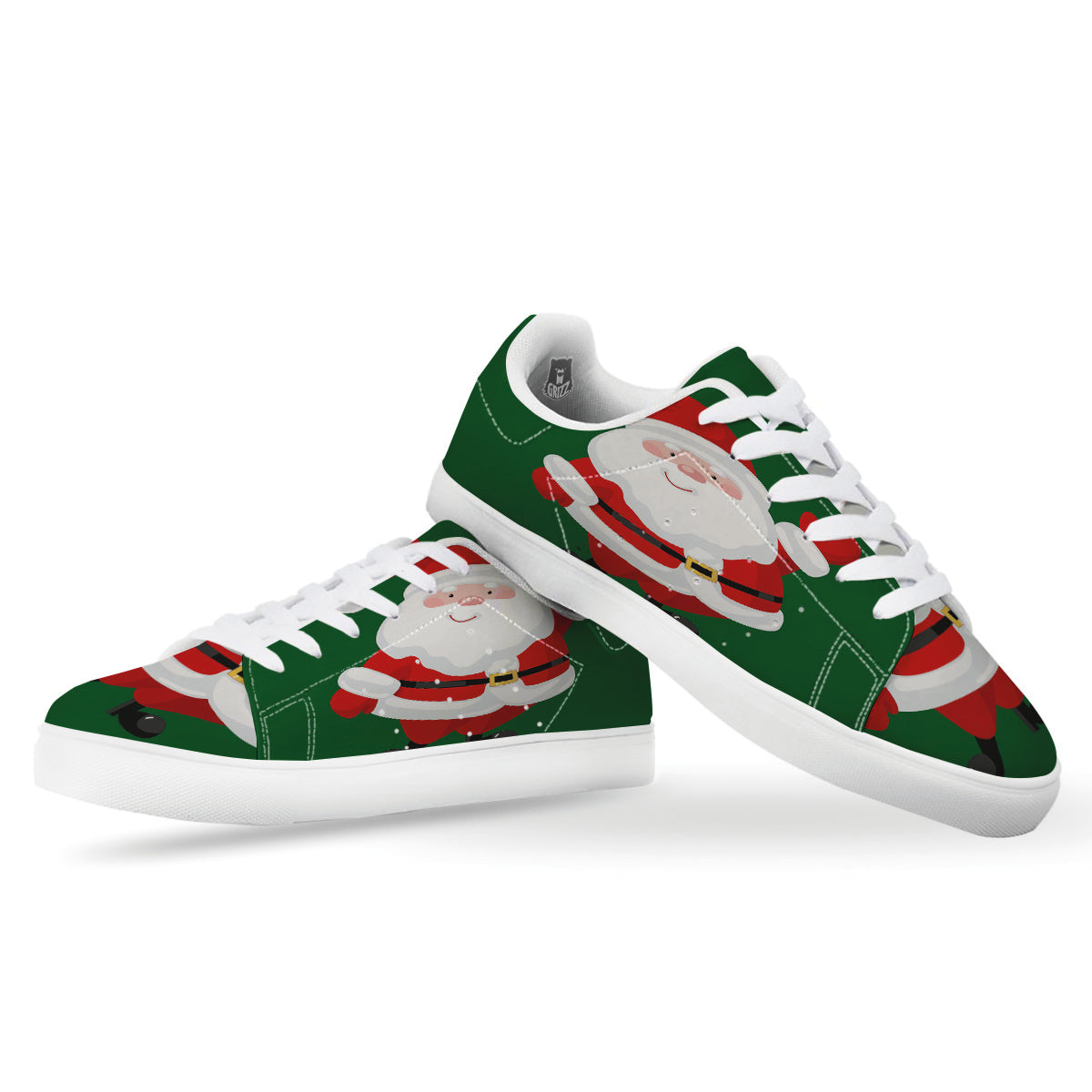 Santa Claus Cartoon Print White Low Top Sneakers-grizzshop